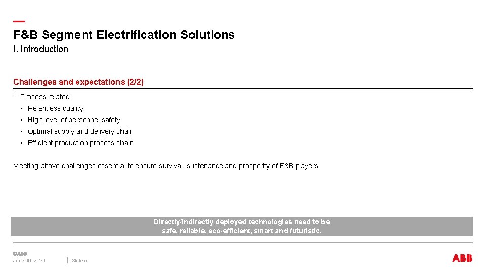 — F&B Segment Electrification Solutions I. Introduction Challenges and expectations (2/2) – Process related
