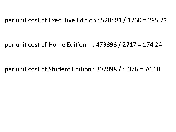 per unit cost of Executive Edition : 520481 / 1760 = 295. 73 per