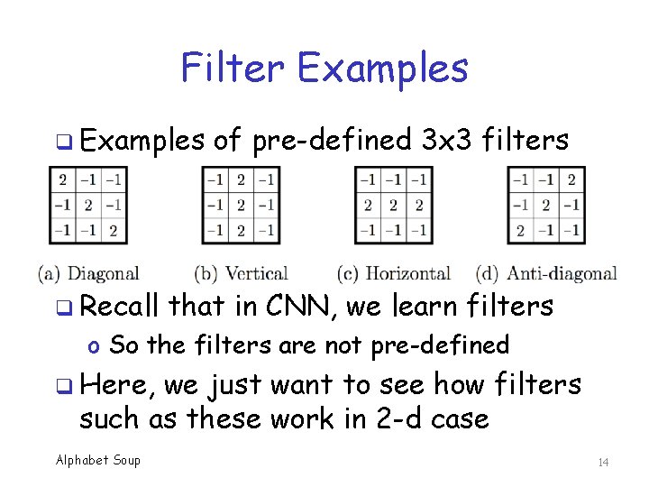 Filter Examples q Recall of pre-defined 3 x 3 filters that in CNN, we