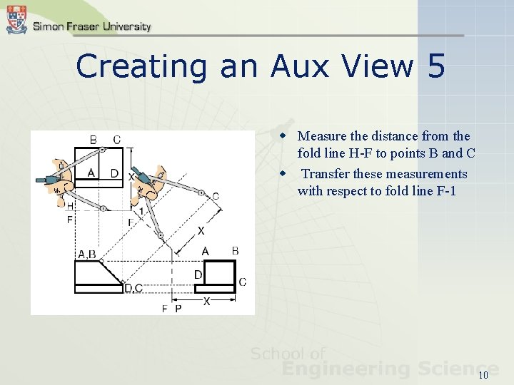 Creating an Aux View 5 w Measure the distance from the fold line H-F