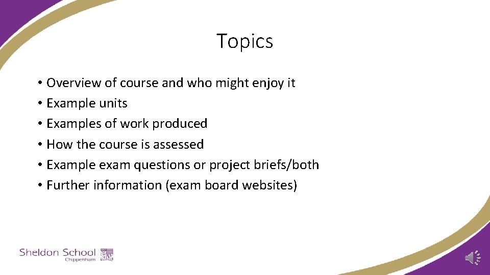 Topics • Overview of course and who might enjoy it • Example units •