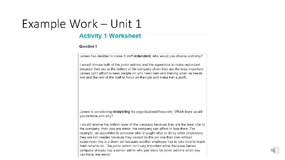 Example Work – Unit 1 