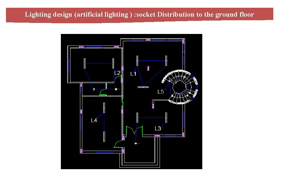 Lighting design (artificial lighting ) : socket Distribution to the ground floor 