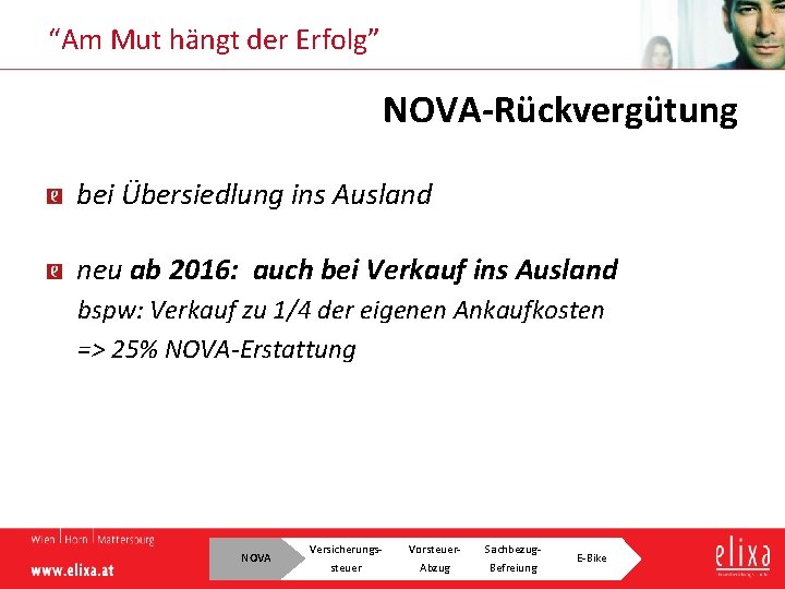 “Am Mut hängt der Erfolg” NOVA Rückvergütung bei Übersiedlung ins Ausland neu ab 2016: