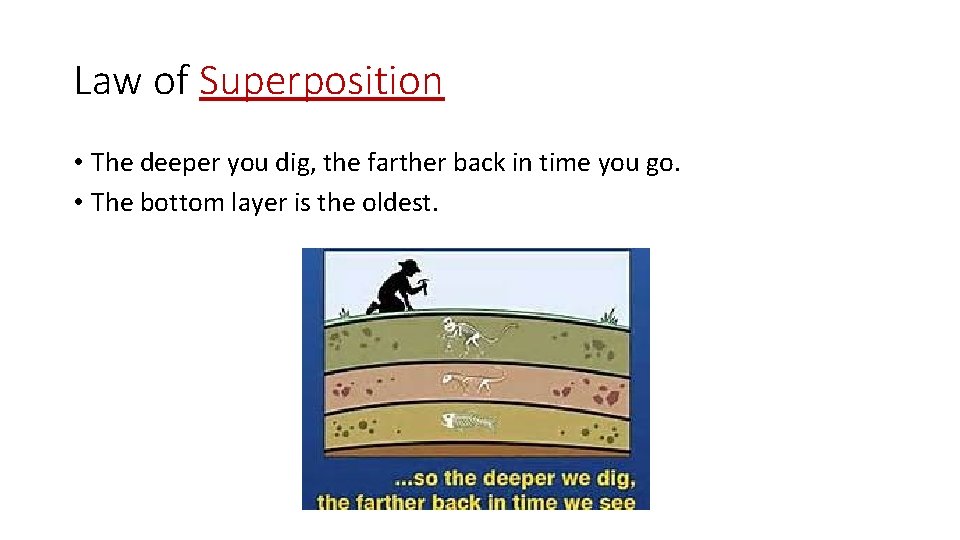 Law of Superposition • The deeper you dig, the farther back in time you