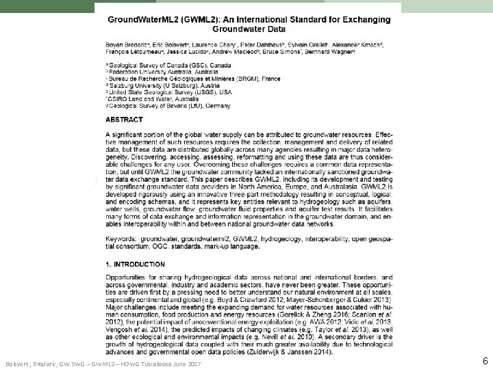 Boisvert , Brodaric, GW SWG – GWML 2 – HDWG Tuscaloosa June 2017 6