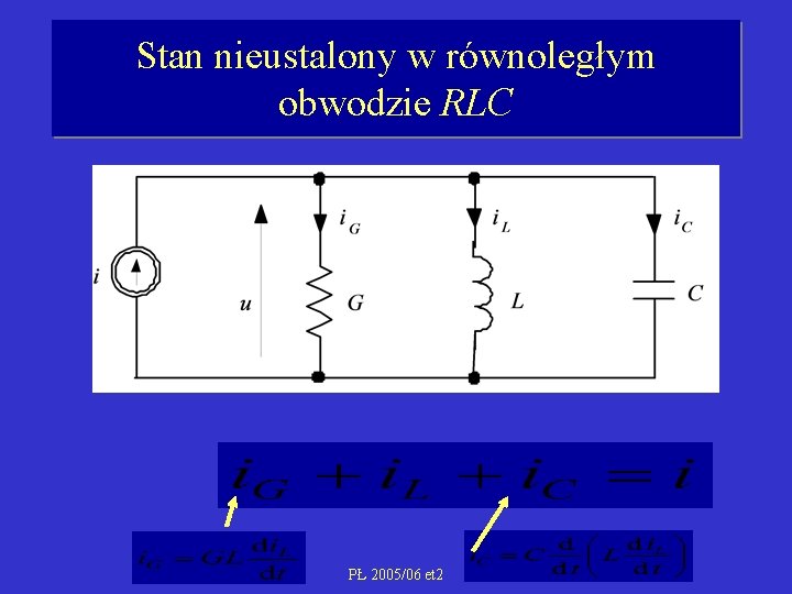 Stan nieustalony w równoległym obwodzie RLC PŁ 2005/06 et 2 