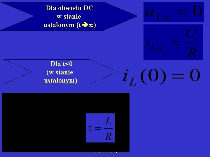 Dla obwodu DC w stanie ustalonym (t ) Dla t<0 (w stanie ustalonym) PŁ