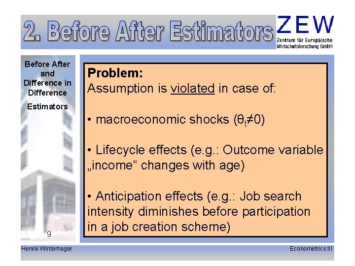 Before After and Difference in Difference Problem: Assumption is violated in case of: Estimators