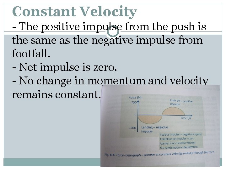 Constant Velocity - The positive impulse from the push is the same as the