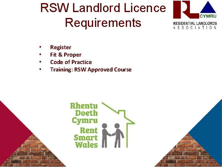 RSW Landlord Licence Requirements • • Register Fit & Proper Code of Practice Training: