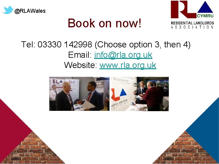 @RLAWales Book on now! Tel: 03330 142998 (Choose option 3, then 4) Email: info@rla.