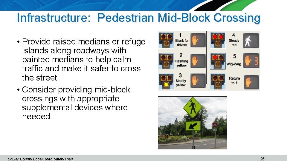 Infrastructure: Pedestrian Mid-Block Crossing • Provide raised medians or refuge islands along roadways with