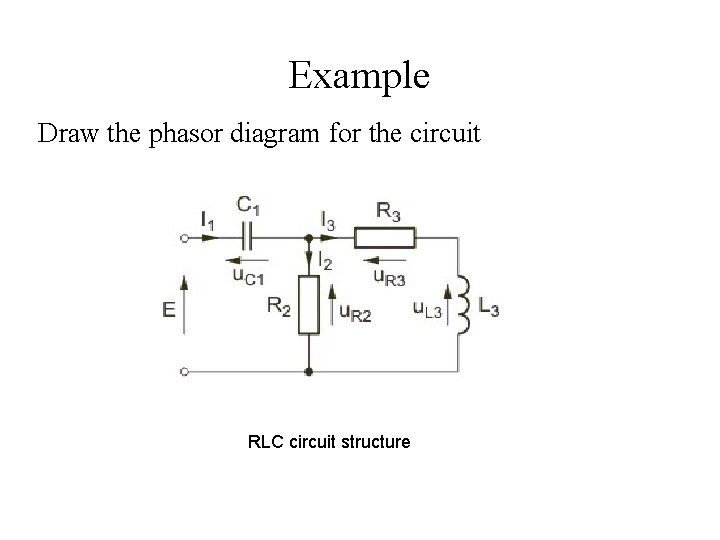 Example Draw the phasor diagram for the circuit RLC circuit structure 