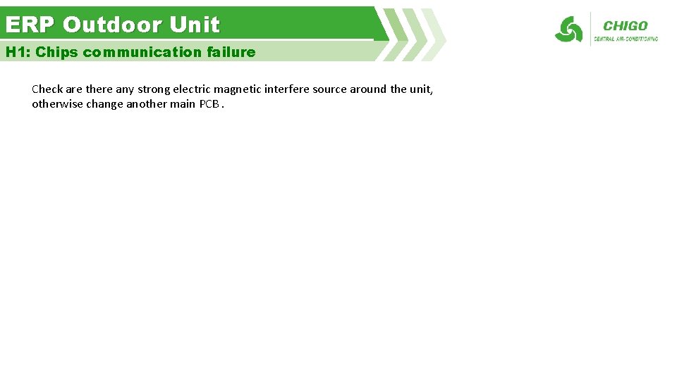 ERP Outdoor Unit H 1: Chips communication failure Check are there any strong electric