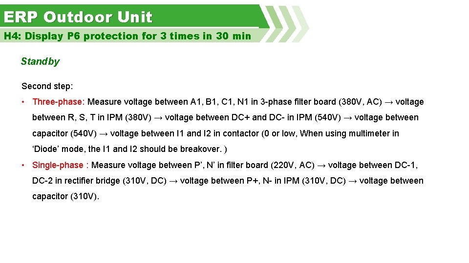 ERP Outdoor Unit H 4: Display P 6 protection for 3 times in 30