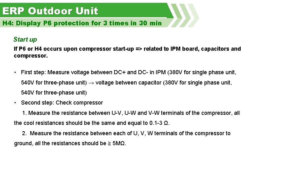 ERP Outdoor Unit H 4: Display P 6 protection for 3 times in 30