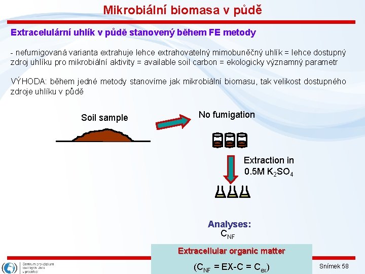 Mikrobiální biomasa v půdě Extracelulární uhlík v půdě stanovený během FE metody - nefumigovaná
