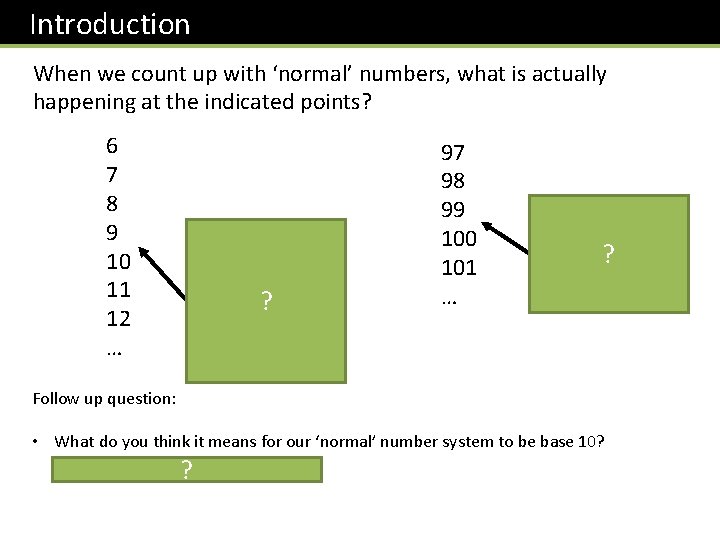 Introduction When we count up with ‘normal’ numbers, what is actually happening at the