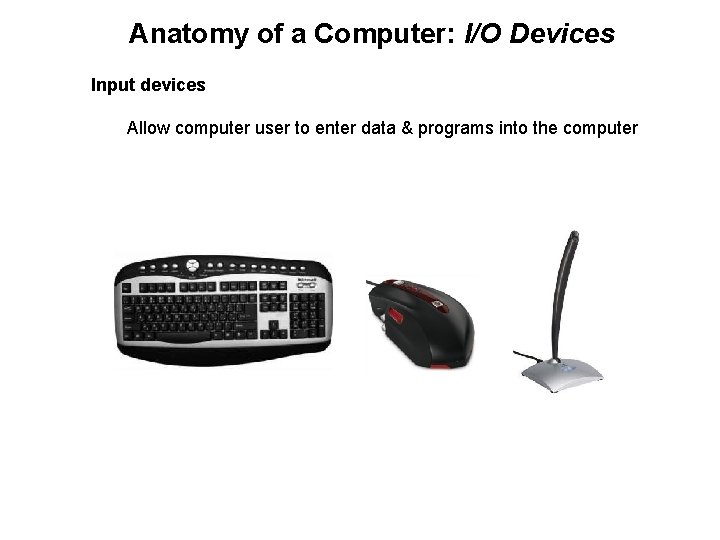 Anatomy of a Computer: I/O Devices Input devices Allow computer user to enter data