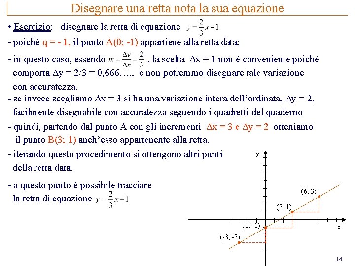 Disegnare una retta nota la sua equazione • Esercizio: disegnare la retta di equazione