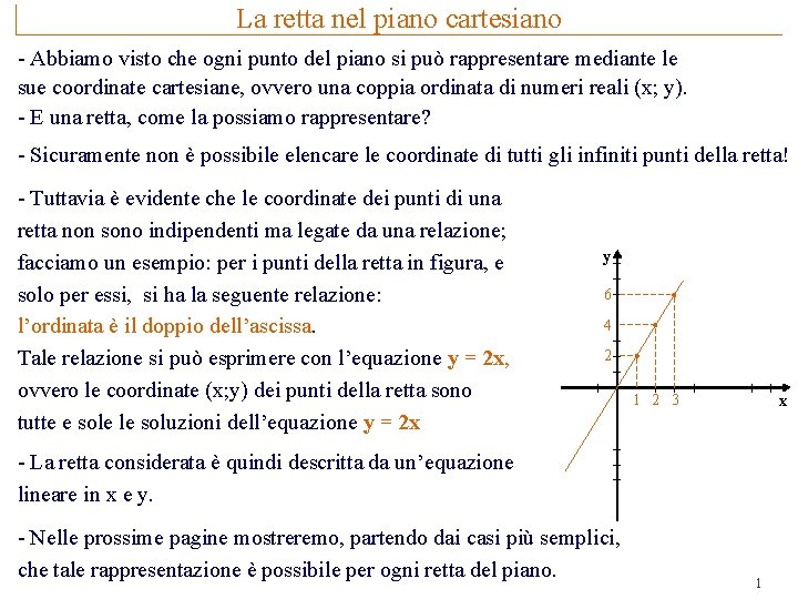 La retta nel piano cartesiano - Abbiamo visto che ogni punto del piano si