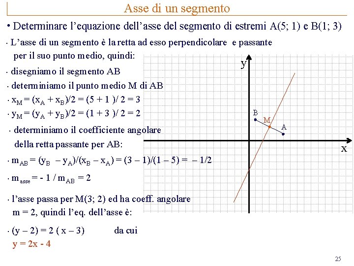 Asse di un segmento • Determinare l’equazione dell’asse del segmento di estremi A(5; 1)