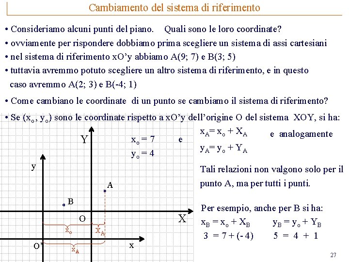 Cambiamento del sistema di riferimento • Consideriamo alcuni punti del piano. Quali sono le