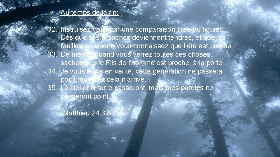 Au temps de la fin: 32. Instruisez-vous par une comparaison tirée du figuier. Dès