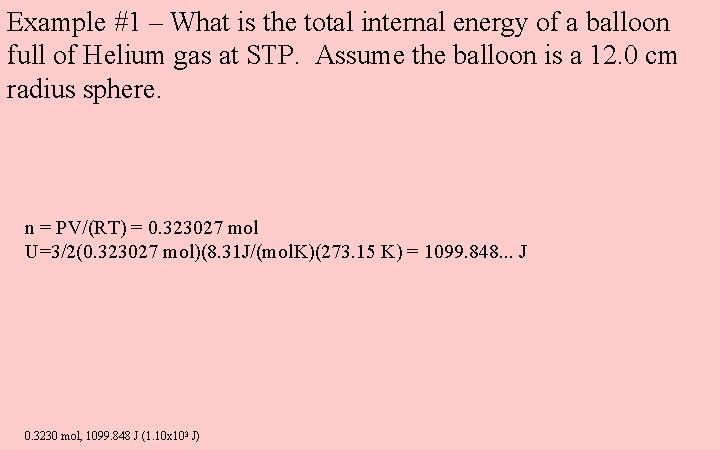 Example #1 – What is the total internal energy of a balloon full of