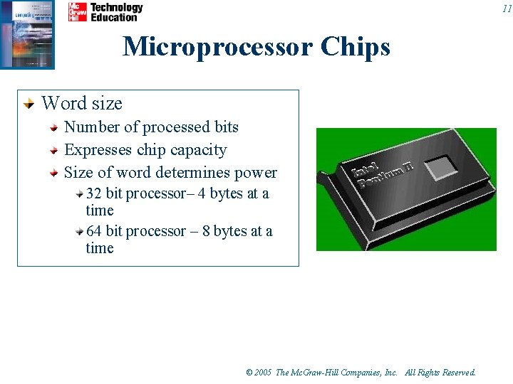11 Microprocessor Chips Word size Number of processed bits Expresses chip capacity Size of