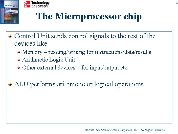 6 The Microprocessor chip Control Unit sends control signals to the rest of the 6 The Microprocessor chip Control Unit sends control signals to the rest of the
