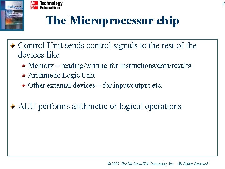 6 The Microprocessor chip Control Unit sends control signals to the rest of the