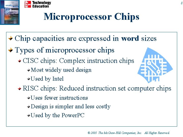 8 Microprocessor Chips Chip capacities are expressed in word sizes Types of microprocessor chips