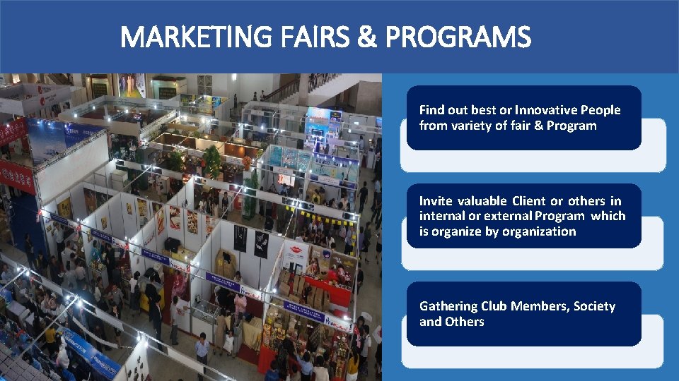 MARKETING FAIRS & PROGRAMS Find out best or Innovative People from variety of fair