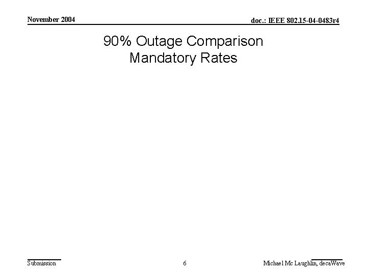 November 2004 doc. : IEEE 802. 15 -04 -0483 r 4 90% Outage Comparison