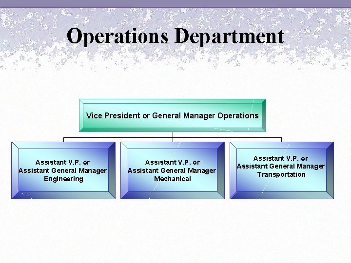 Operations Department Vice President or General Manager Operations Assistant V. P. or Assistant General