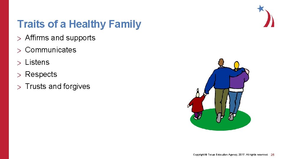 Traits of a Healthy Family > Affirms and supports > Communicates > Listens >