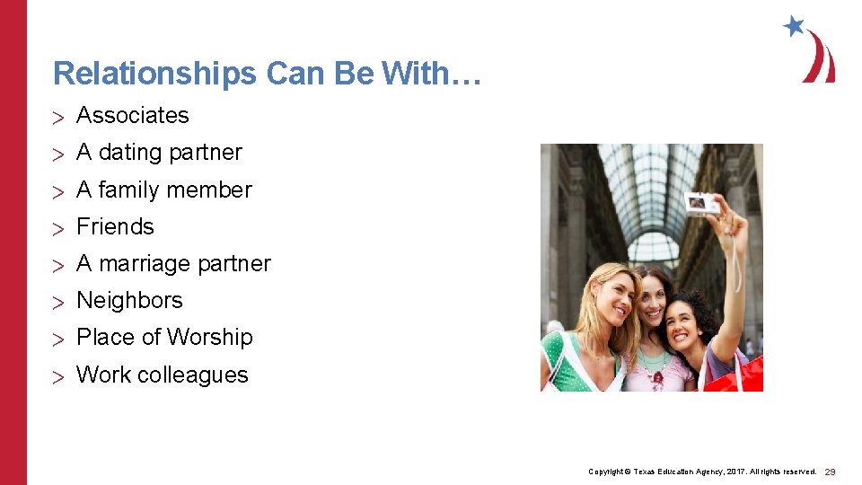 Relationships Can Be With… > Associates > A dating partner > A family member