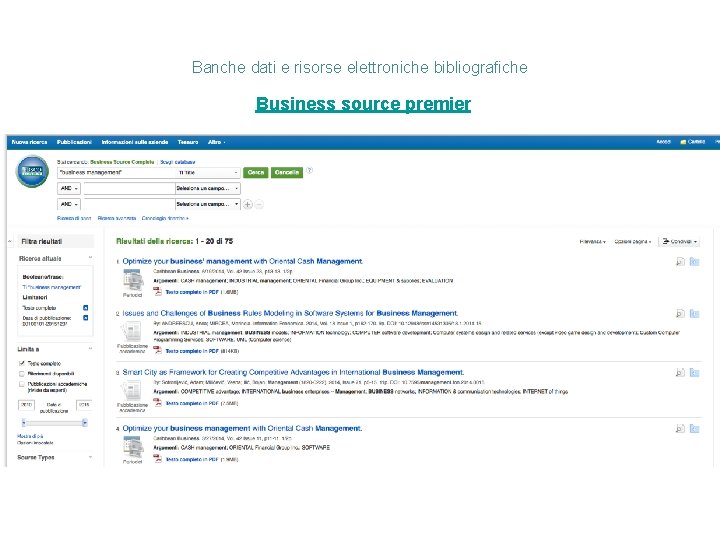 Banche dati e risorse elettroniche bibliografiche Business source premier 