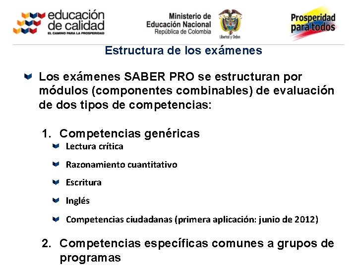 Estructura de los exámenes Los exámenes SABER PRO se estructuran por módulos (componentes combinables)