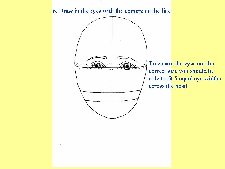 6. Draw in the eyes with the corners on the line To ensure the 6. Draw in the eyes with the corners on the line To ensure the