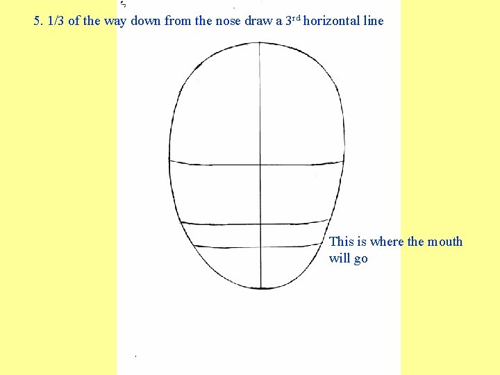 5. 1/3 of the way down from the nose draw a 3 rd horizontal 5. 1/3 of the way down from the nose draw a 3 rd horizontal