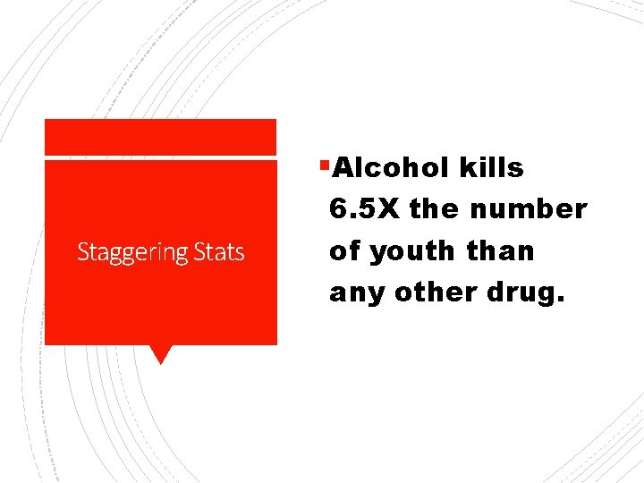 §Alcohol kills Staggering Stats 6. 5 X the number of youth than any other