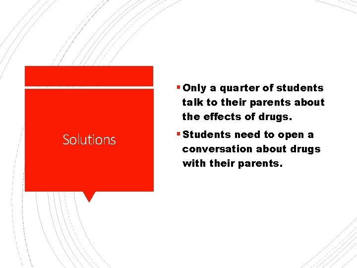 § Only a quarter of students talk to their parents about the effects of