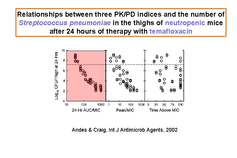 Relationships between three PK/PD indices and the number of Streptococcus pneumoniae in the thighs