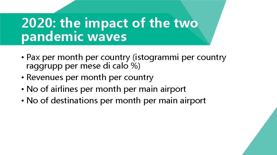 2020: the impact of the two pandemic waves • Pax per month per country
