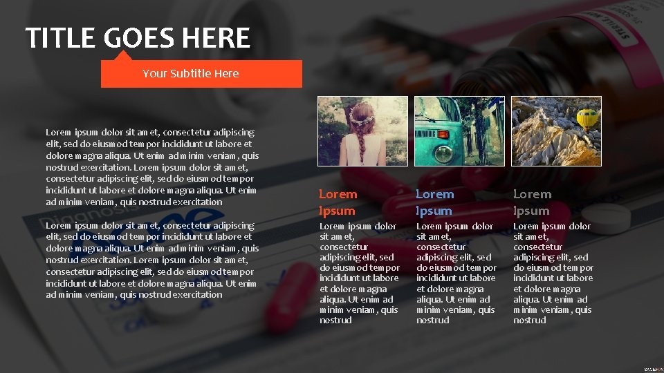 TITLE GOES HERE Your Subtitle Here Lorem ipsum dolor sit amet, consectetur adipiscing elit,