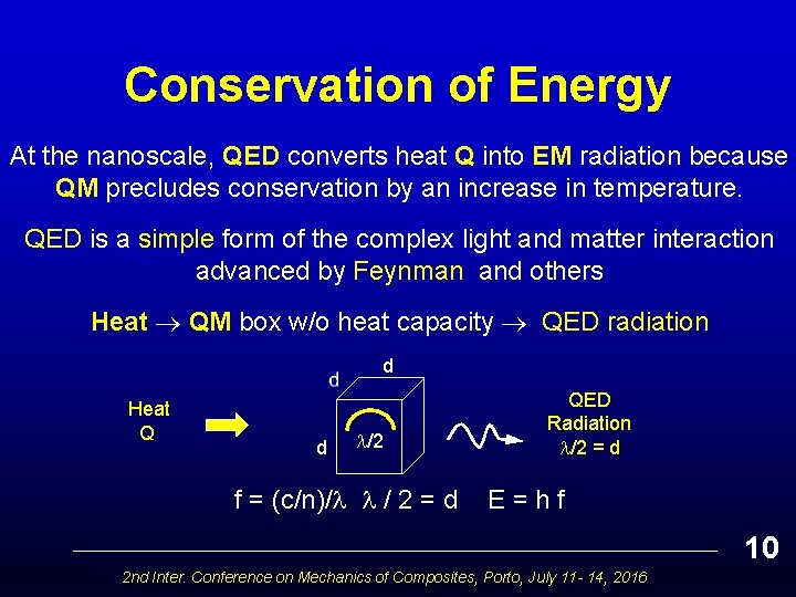 Conservation of Energy At the nanoscale, QED converts heat Q into EM radiation because