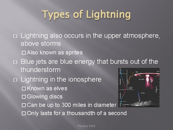 Types of Lightning � Lightning also occurs in the upper atmosphere, above storms �